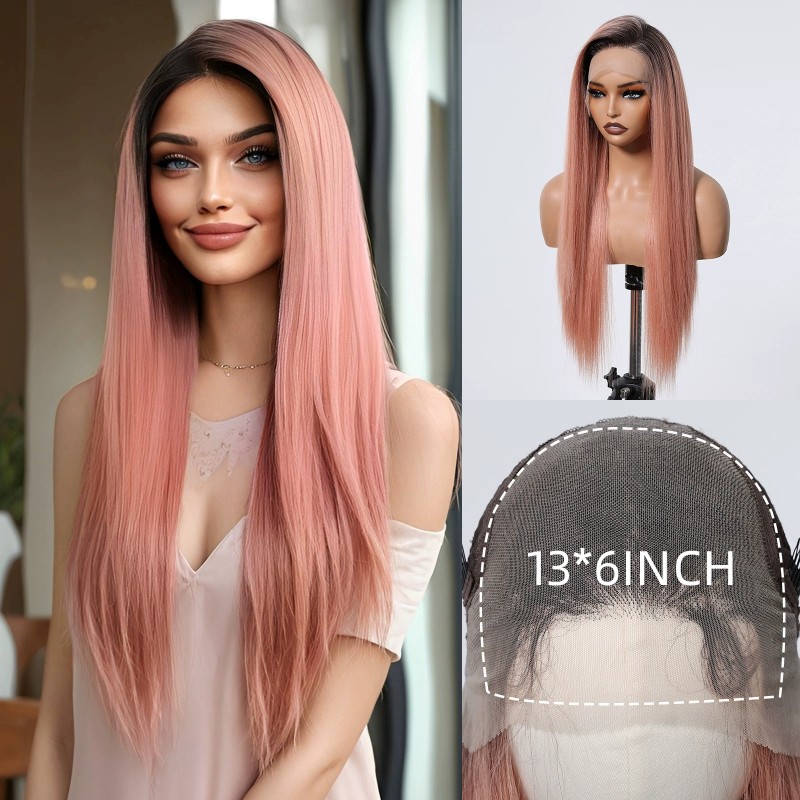Imported Women's 13*6 Full Head Wig with Free Parting Breathable Transparent Lace Net Hand-Woven Short Straight Factory Stock