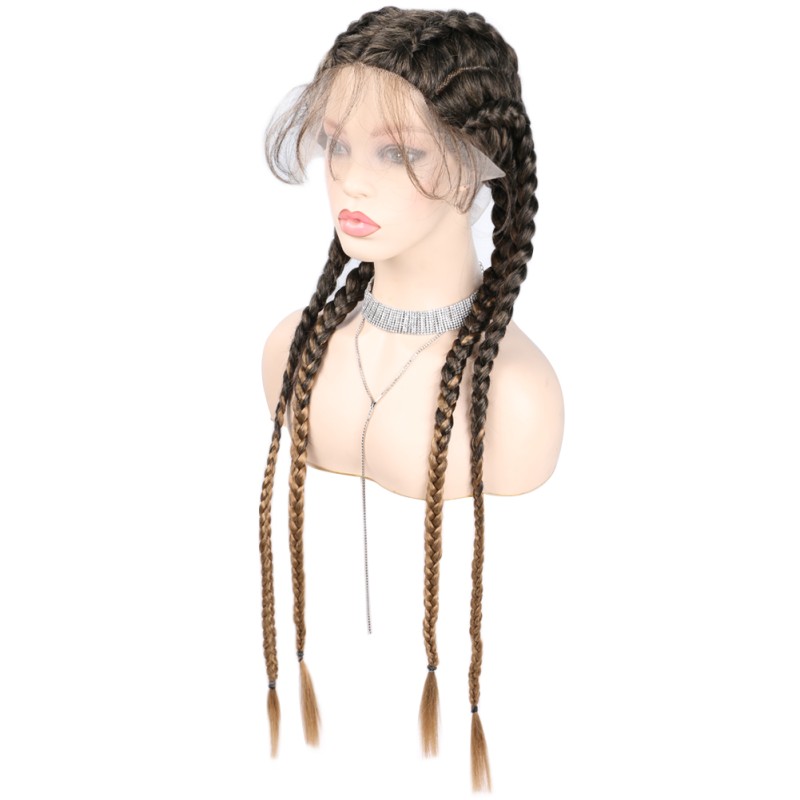 Foreign Trade Synthetic Fiber Wig Synthetic Braided Lace Front Wig Fishbone Braid Cap