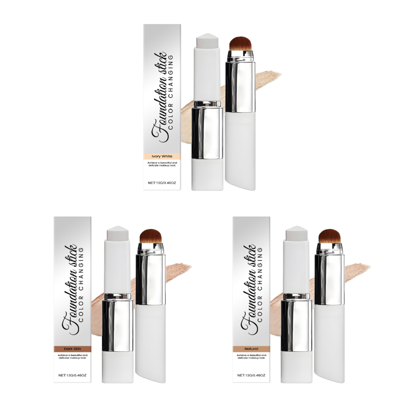 2-in-1 Cream Foundation Stick Color-Changing Mineral Makeup Lightweight Natural Fit for Oily & Dry Skin Matte Clear Coverage