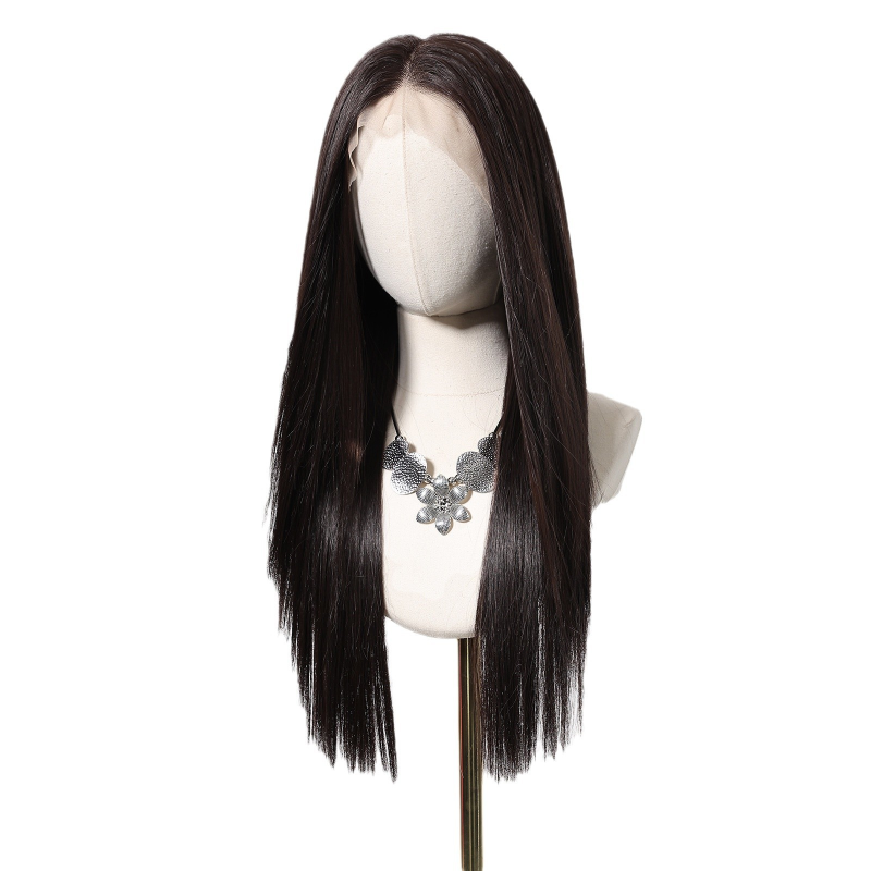 Imported Women's 13*6 Full Head Wig with Free Parting Breathable Transparent Lace Net Hand-Woven Short Straight Factory Stock