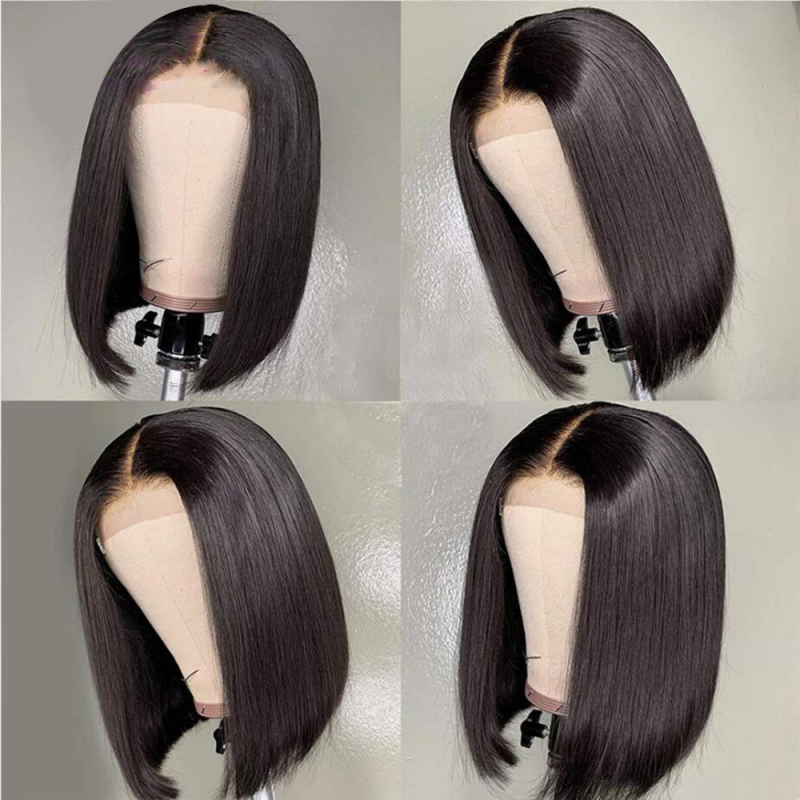 Ready for Delivery Brazilian Remy Hair Wig Natural Color Short Straight Bob with Small Cap Transparent Lace Front