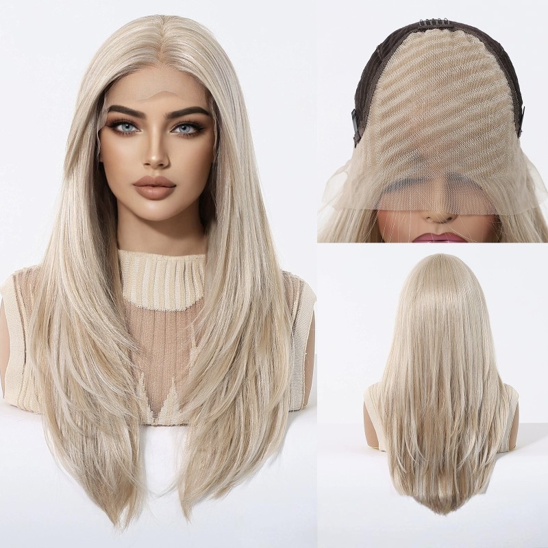Large Area 13*6 Lace Wig Middle Parting Fashionable Black Brown Long Straight Hair Small Cap Transparent Full Hair Style Wigs