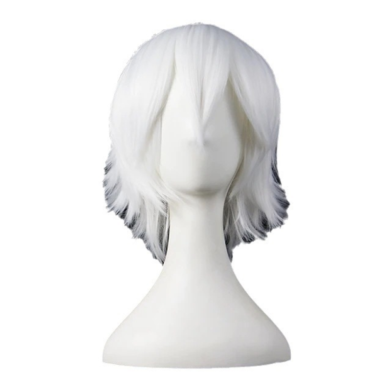 Universal Anti-Curl Short Straight Black Wig 14-Inch Full Headgear Transparent Lace High-Temperature Fiber High for Anime