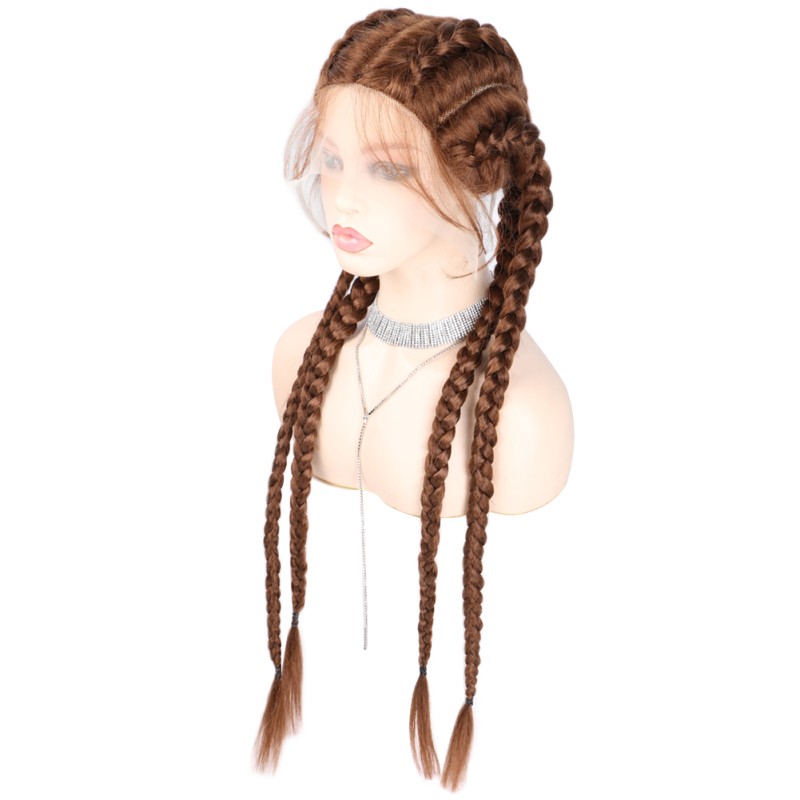 Foreign Trade Synthetic Fiber Wig Synthetic Braided Lace Front Wig Fishbone Braid Cap