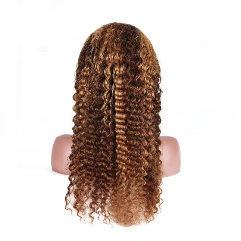 DEEP Curl Remy Hair Wig Front Lace Full Head Wig HD Transparent Lace Kinky Texture Straight Style Model Highlight Wigs 4x4
