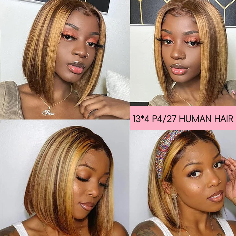 European American 4/27 13*4 Bob Wig High Quality Remy Hair Light Brown Lace Short Female Full Head Wig Small Cap Size 40 Inch