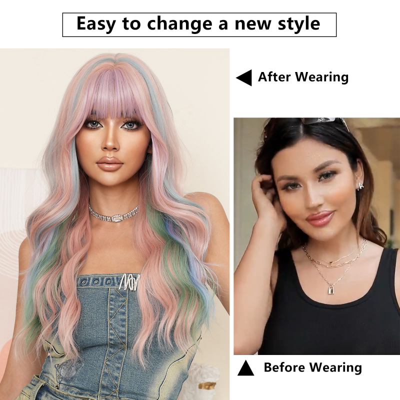 Y2K Female Full Head Japanese Lolita Wig Long Curly Big Wave Kinky Curl Small Cap Size Popular Paris Painted Rainbow Long Hair
