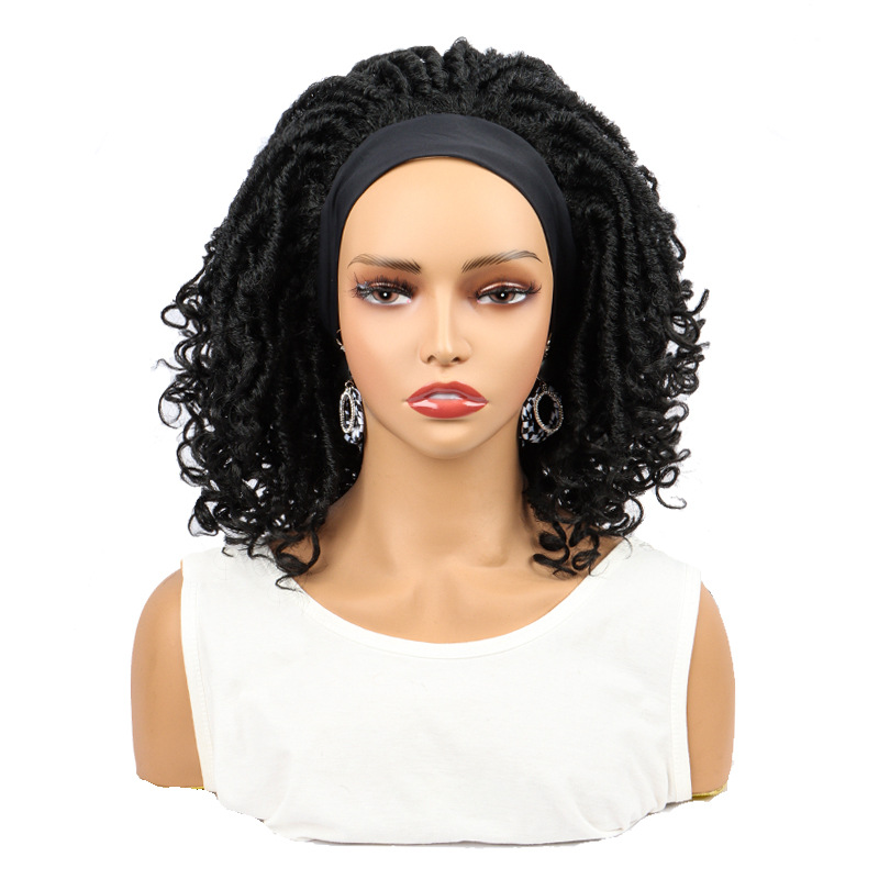 Adjustable Female Synthetic Crochet Wig with Transparent Lace Twisted Curly Hairdo Goddess Artificial Headgear