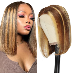 European American 4/27 13*4 Bob Wig High Quality Remy Hair Light Brown Lace Short Female Full Head Wig Small Cap Size 40 Inch