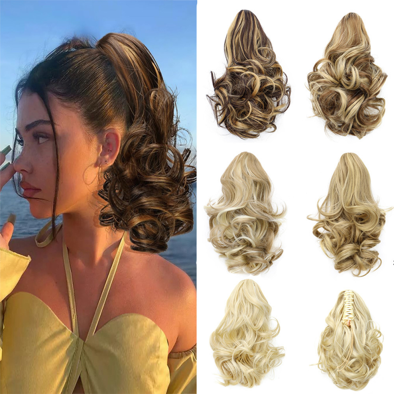 Women's Wig European American Style Short High Ponytail Pear Blossom Curls Large Claw Clip-Synthetic High Temperature Fiber