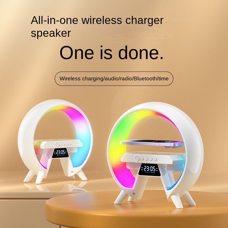 Big G RGB LED Wireless Speaker 5W Output Mobile Phone Wireless Charging Clock Nightlight Multifunctional Audio Battery Display
