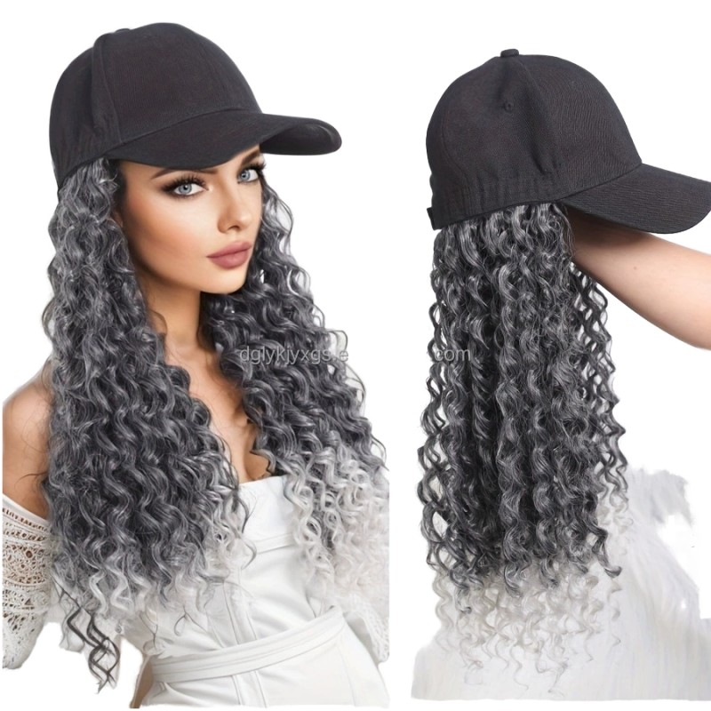 European American Women's Long Synthetic Wig with New Baseball Cap Style Straight or Curly Hair for Daily Wear