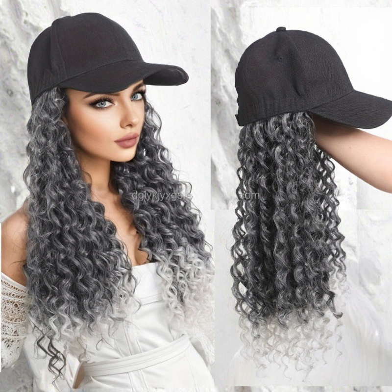 European American Women's Long Synthetic Wig with New Baseball Cap Style Straight or Curly Hair for Daily Wear