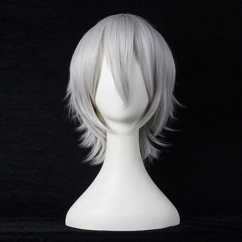 Universal Anti-Curl Short Straight Black Wig 14-Inch Full Headgear Transparent Lace High-Temperature Fiber High for Anime