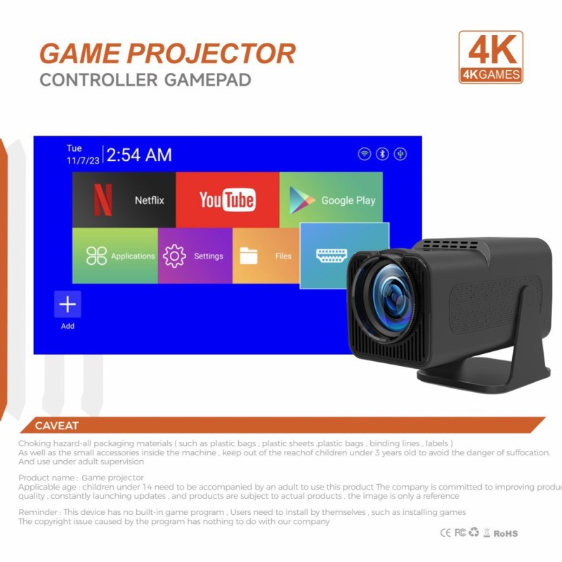 HY320pro Portable Android & WiFi Projector with F600 HD Gamepad 2K Resolution for Gaming Factory Direct CRT Style