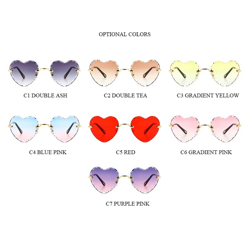 Rimless Sunglasses Manufacturer - OEM Custom Women 2021 Gradient Red Heart