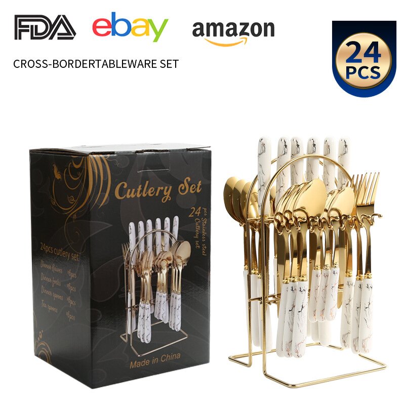Flatware Set Supplier - Marble Pattern 24 PCS Stainless Steel