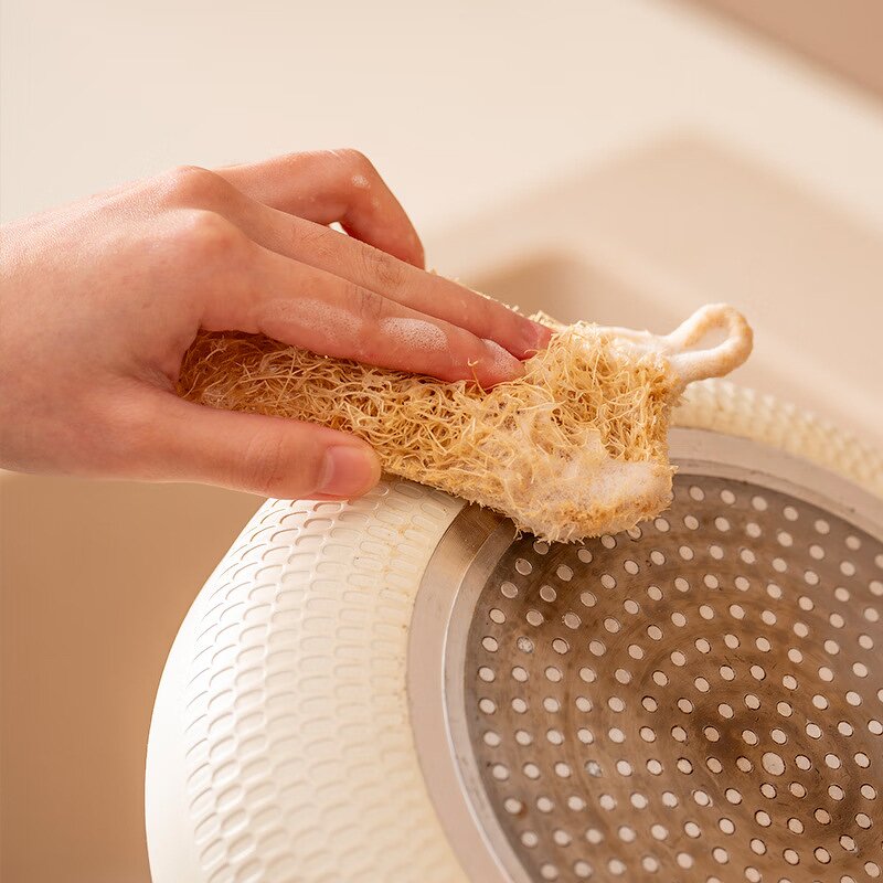 Dishwashing Cloth Supplier - Double-Sided Loofah Pulp Brush Pot
