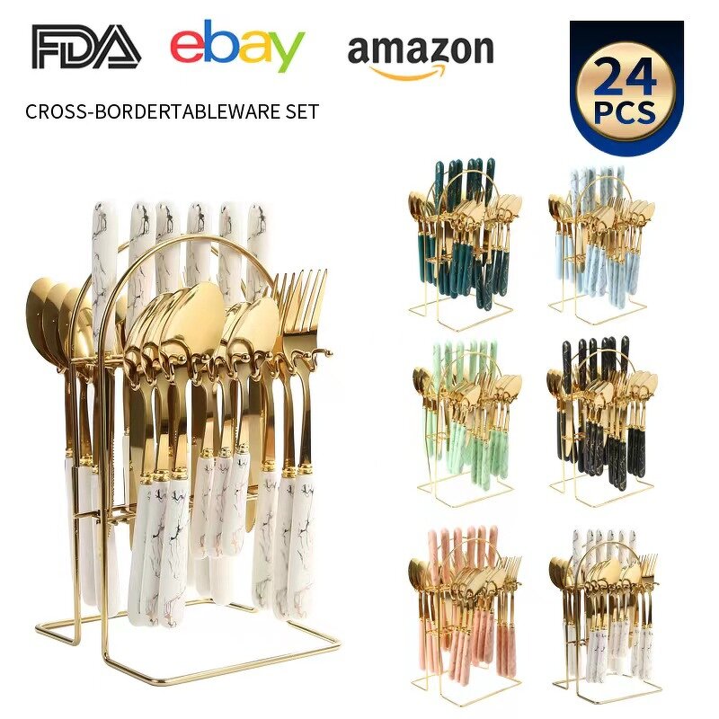 Flatware Set Supplier - Marble Pattern 24 PCS Stainless Steel