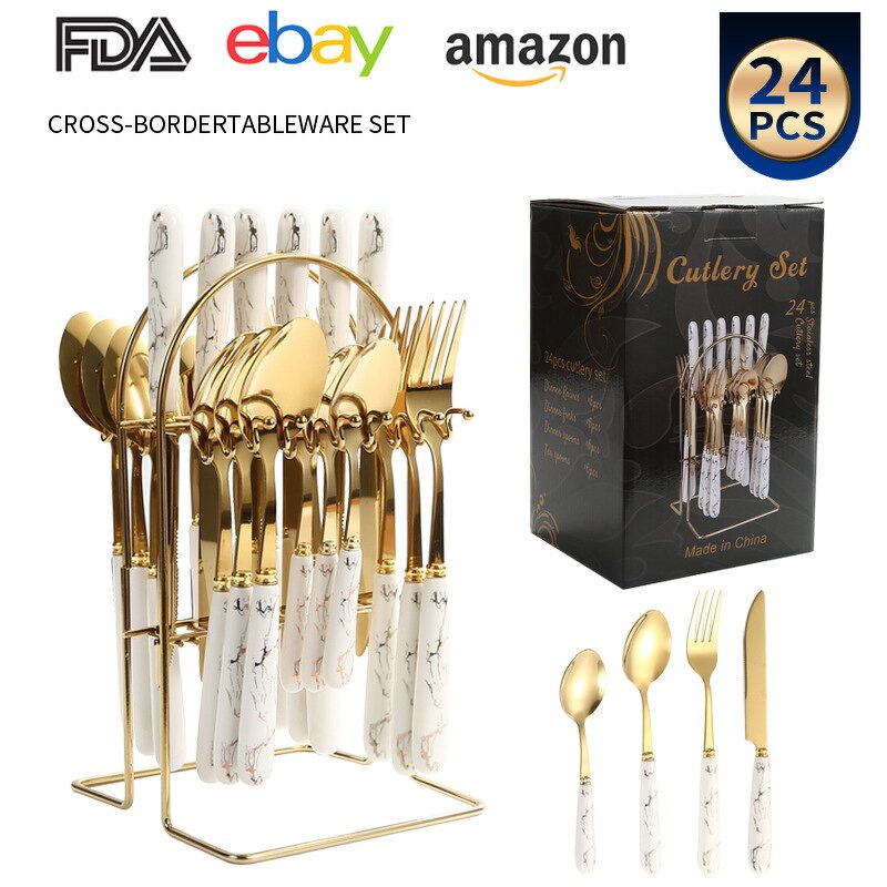 Flatware Set Supplier - Marble Pattern 24 PCS Stainless Steel