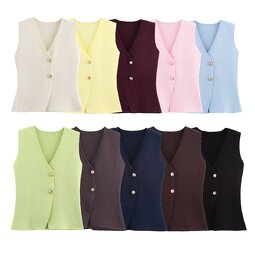 Knitted Vest Manufacturer - OEM Custom PB&ZA Women 2025 New Gold Button