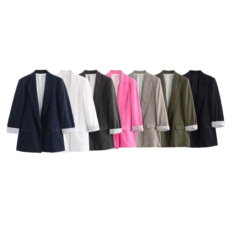 Blazer Coat Manufacturer - OEM Custom PB&ZA Women 2024 Blend Rolled Sleeves