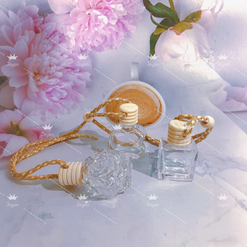 Car Fragrance Diffuser 10ml Square Shape Glass Air Freshener Bottle with Wooden Lid and Screw Refillable Perfumed Bottle