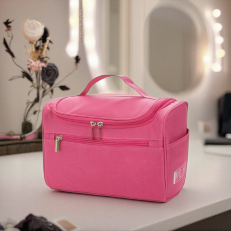 Popular Portable Dark Pink Girls Makeup Bag Easy to Travel with Big Content Makeup Tools
