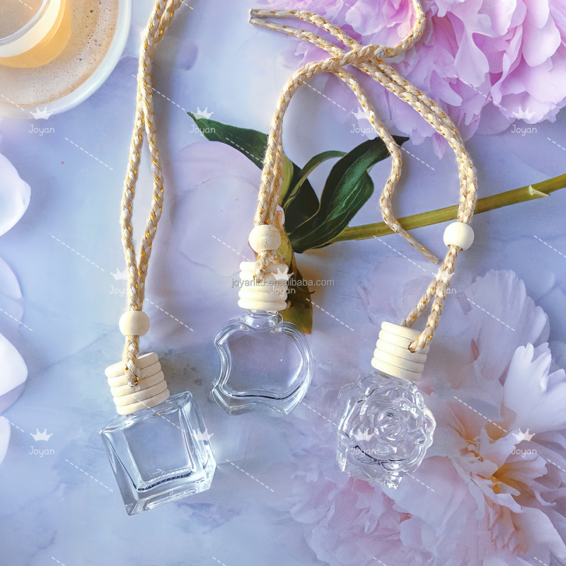 Car Fragrance Diffuser 10ml Square Shape Glass Air Freshener Bottle with Wooden Lid and Screw Refillable Perfumed Bottle