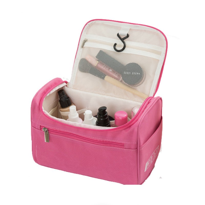 Popular Portable Dark Pink Girls Makeup Bag Easy to Travel with Big Content Makeup Tools