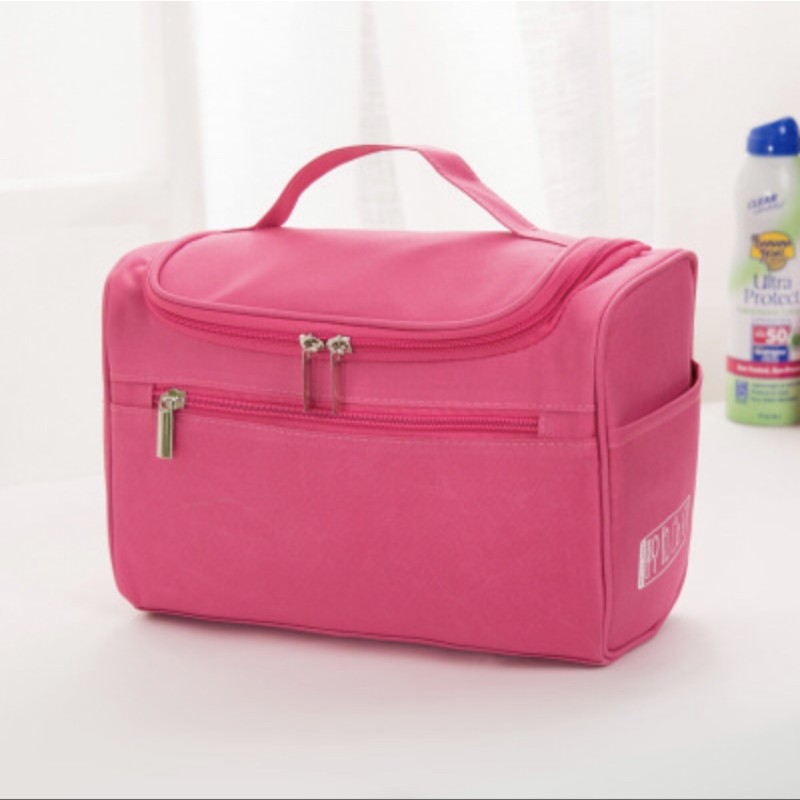 Popular Portable Dark Pink Girls Makeup Bag Easy to Travel with Big Content Makeup Tools