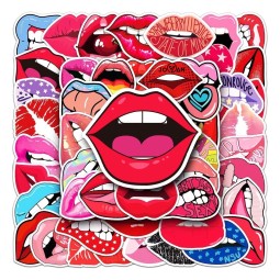 Hot Selling Wholesale 50pcs Red Lips Cartoon Sticker