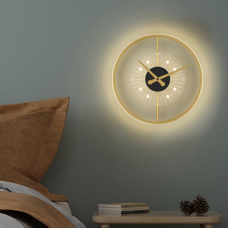 Gold LED Wall Lamp Factory - Modern Nordic Hotel Charging Clock