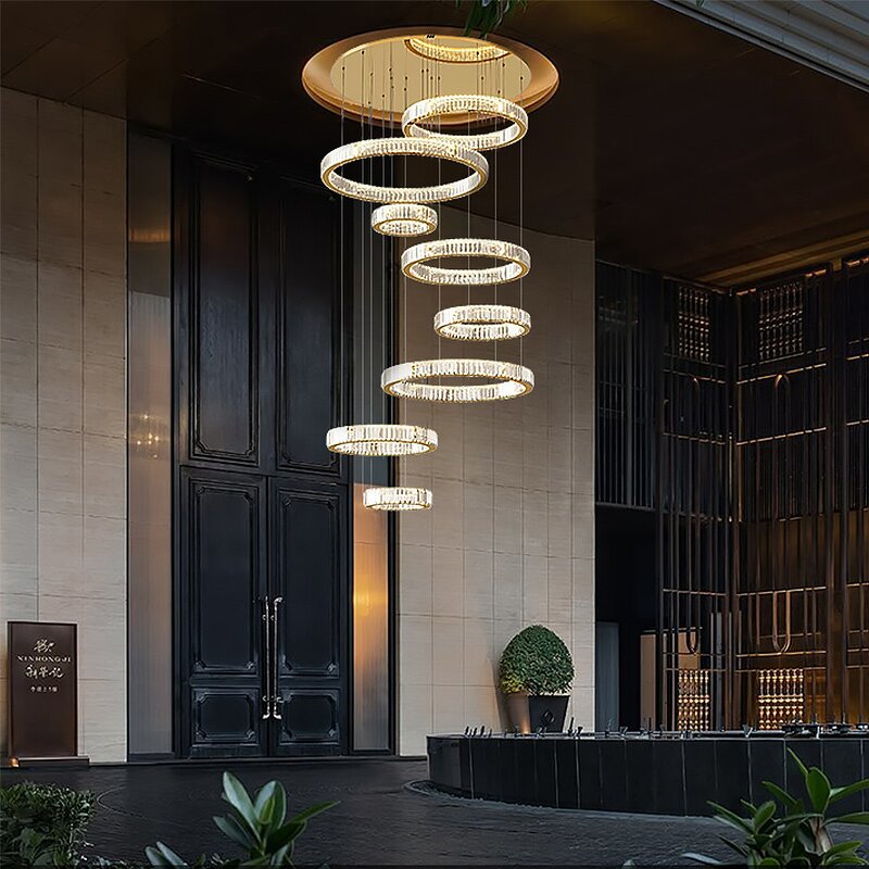 Gold Crystal Chandelier Supplier - Custom Large Circle Ring LED