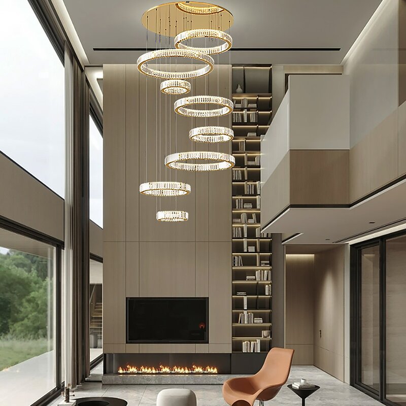 Gold Crystal Chandelier Supplier - Custom Large Circle Ring LED