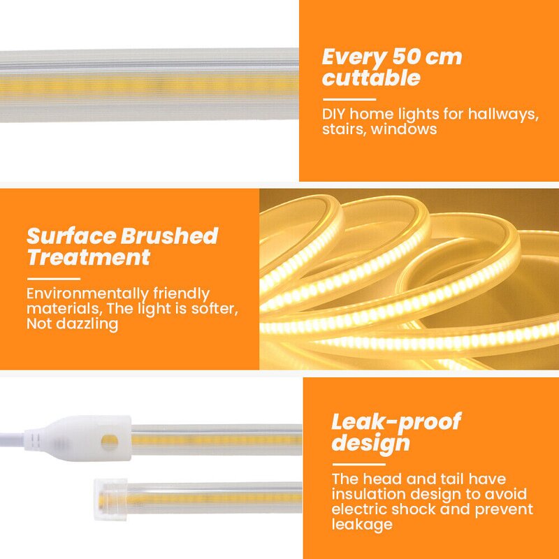 COB LED Strip Supplier - 220V Warm White 10MM IP65 Waterproof