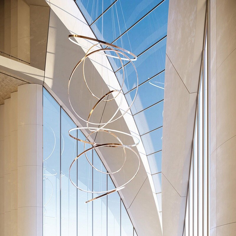 Gold Circle Chandelier Manufacturer - OEM Modern Simple Large Stainless Steel Ring