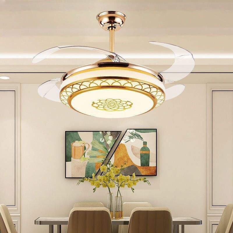 Gold Chandelier Fan Factory - OEM Three Colors Retractable Blade Ceiling
