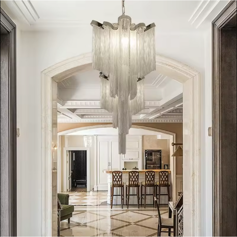 Aluminum Tassel Chandelier Factory - OEM Trending Villa Silver Nordic Artistic