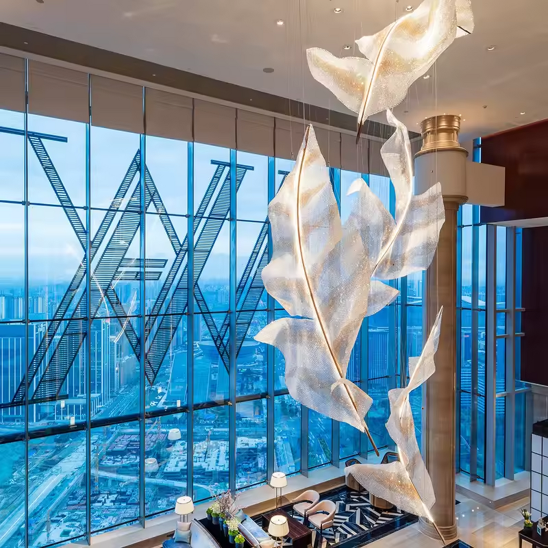 Feather Chandelier Manufacturer - OEM Villa Hotel Lobby Glass Leaf Design