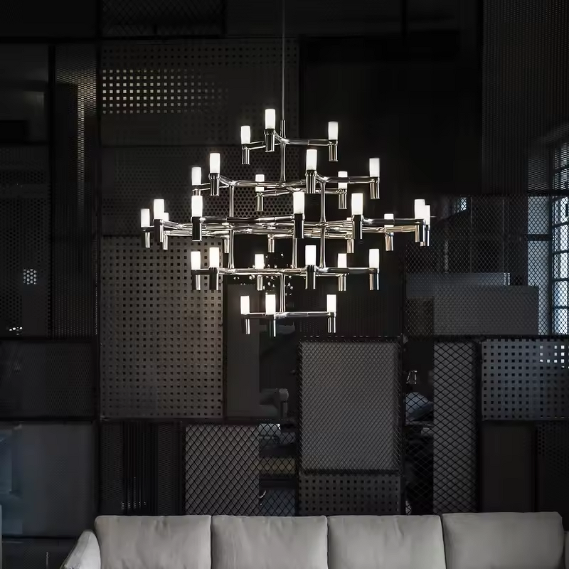 Metal Chandelier Manufacturer - OEM Creative Long Tube Black Modern Lighting