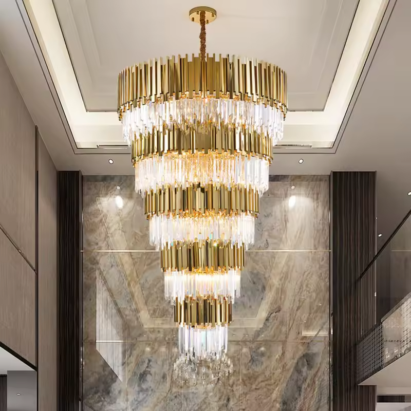 Gold Chandelier Factory - OEM Luxury Vintage Long Hotel Lobby Lighting