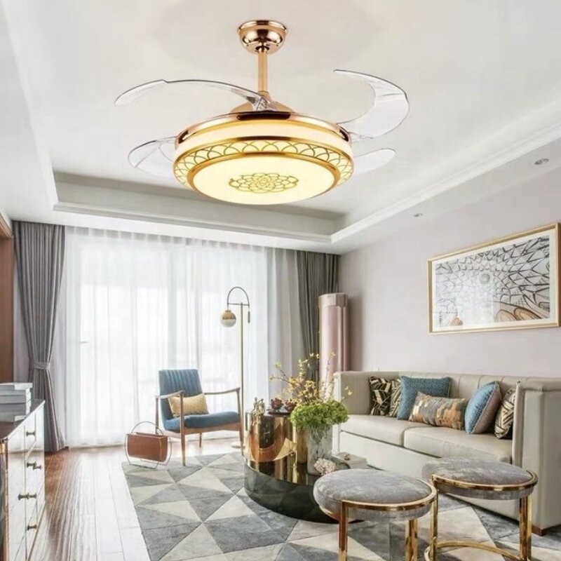 Gold Chandelier Fan Factory - OEM Three Colors Retractable Blade Ceiling