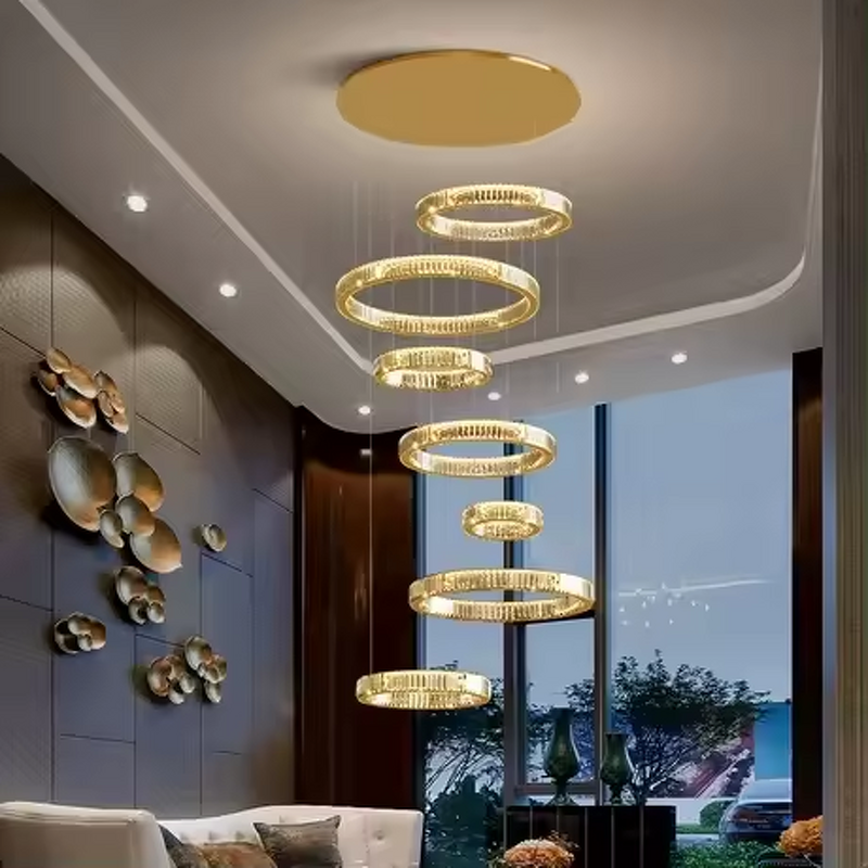 Ring Pendant Light Factory - OEM New Design Staircase Luxury Crystal Ring