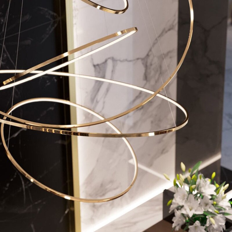 Gold Circle Chandelier Manufacturer - OEM Modern Simple Large Stainless Steel Ring