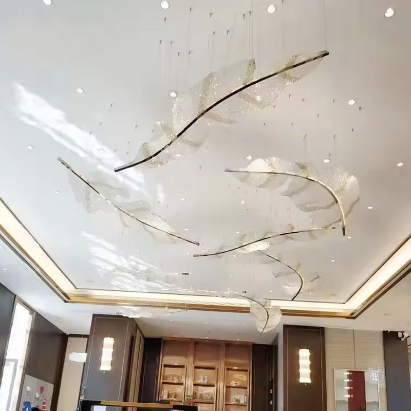 Feather Chandelier Manufacturer - OEM Villa Hotel Lobby Glass Leaf Design