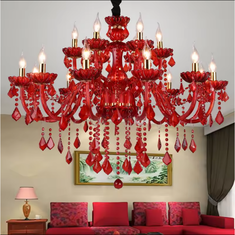 Red Crystal Chandelier Factory - OEM Wedding Europe LED Bulbs Candle Lighting