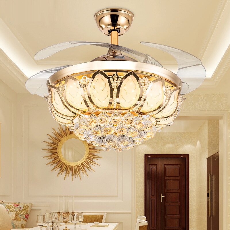 Crystal Chandelier Fan Manufacturer - OEM Loft Style Luxury Remote Control LED