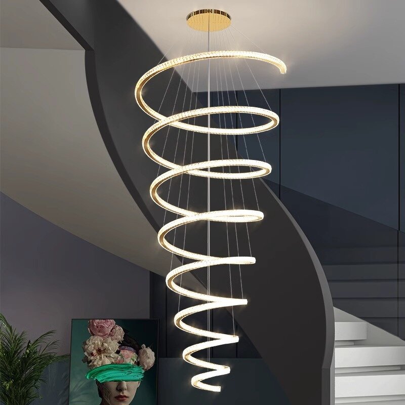 Ring Pendant Light Factory - OEM Villa Long Gold Luxury Rings Chandelier