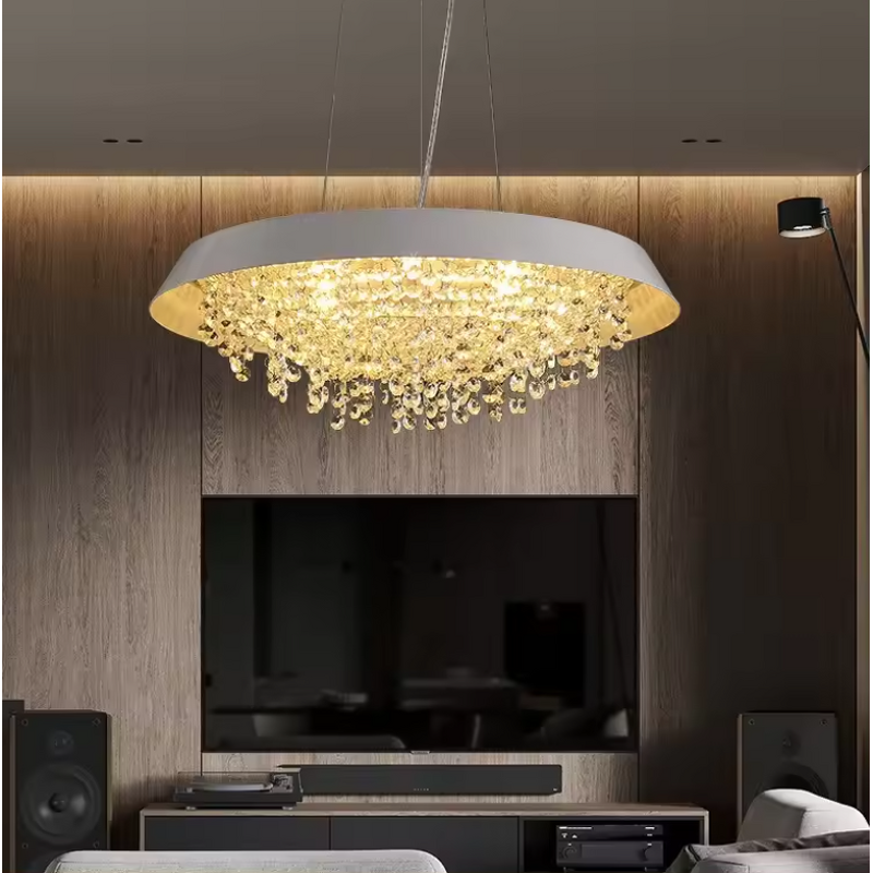Crystal Raindrop Chandelier Factory - OEM Hotel Luxury Gold Round Modern Lighting